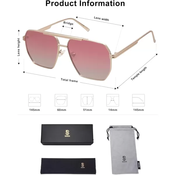 SOJOS Retro Oversized Square Polarized Sunglasses for Women and Men Vintage Shades Classic Large Metal Sun GlassesPale Gold