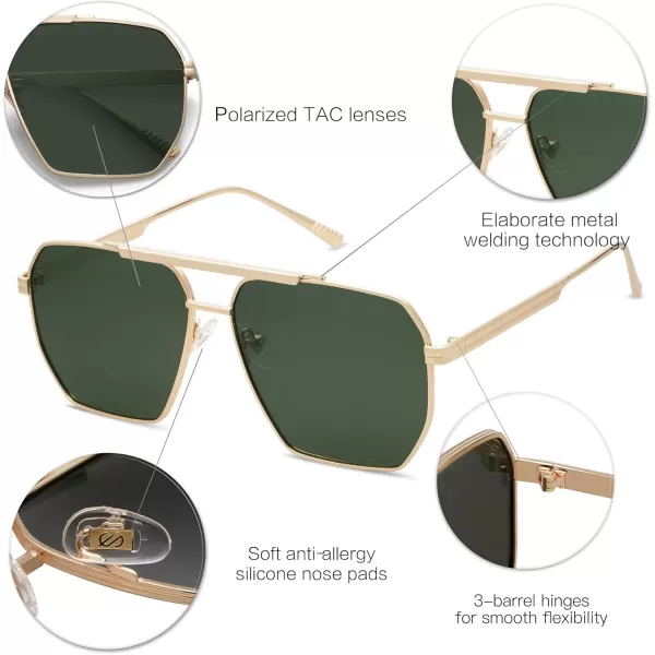 SOJOS Retro Oversized Square Polarized Sunglasses for Women and Men Vintage Shades Classic Large Metal Sun GlassesSgold