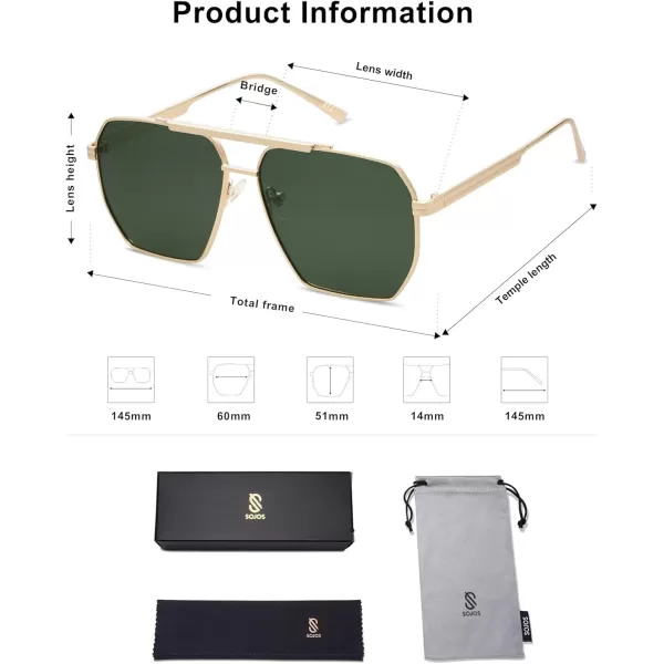 SOJOS Retro Oversized Square Polarized Sunglasses for Women and Men Vintage Shades Classic Large Metal Sun GlassesSgold