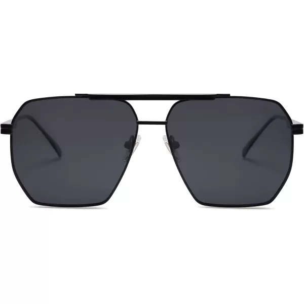 SOJOS Retro Oversized Square Polarized Sunglasses for Women and Men Vintage Shades Classic Large Metal Sun GlassesShiny Black