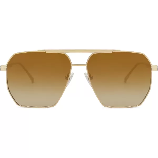 SOJOS Retro Oversized Square Polarized Sunglasses for Women and Men Vintage Shades Classic Large Metal Sun GlassesShiny GoldGradient Brown