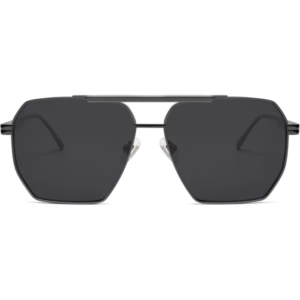 SOJOS Retro Oversized Square Polarized Sunglasses for Women and Men Vintage Shades Classic Large Metal Sun GlassesShiny Grey  Grey
