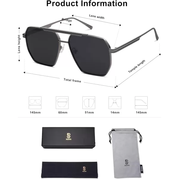 SOJOS Retro Oversized Square Polarized Sunglasses for Women and Men Vintage Shades Classic Large Metal Sun GlassesShiny Grey  Grey
