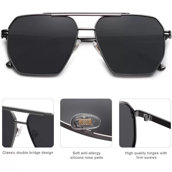 SOJOS Retro Oversized Square Polarized Sunglasses for Women and Men Vintage Shades Classic Large Metal Sun GlassesShiny Grey  Grey