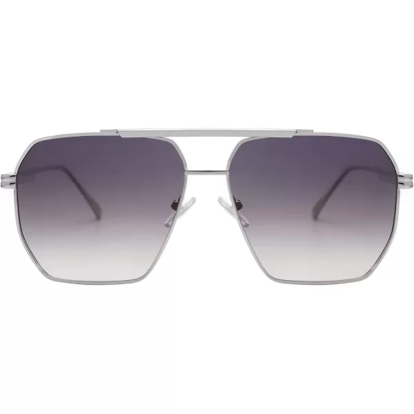 SOJOS Retro Oversized Square Polarized Sunglasses for Women and Men Vintage Shades Classic Large Metal Sun GlassesSilverGrey
