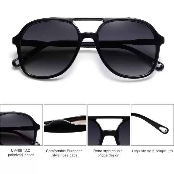SOJOS Retro Polarized Aviator Sunglasses for Women Men Classic 70s Vintage Trendy Square Aviators SJ2174BlackGrey