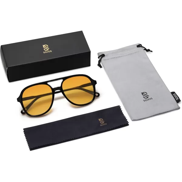 SOJOS Retro Polarized Aviator Sunglasses for Women Men Classic 70s Vintage Trendy Square Aviators SJ2174BlackYellow Tint