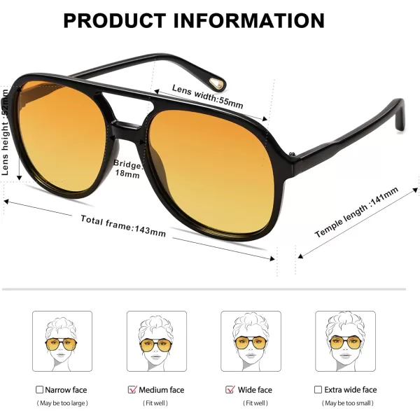 SOJOS Retro Polarized Aviator Sunglasses for Women Men Classic 70s Vintage Trendy Square Aviators SJ2174BlackYellow Tint