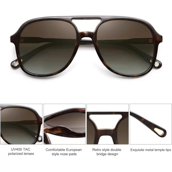 SOJOS Retro Polarized Aviator Sunglasses for Women Men Classic 70s Vintage Trendy Square Aviators SJ2174Brown Dark TortoiseBrown
