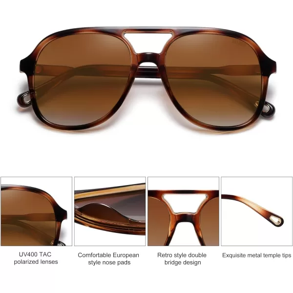 SOJOS Retro Polarized Aviator Sunglasses for Women Men Classic 70s Vintage Trendy Square Aviators SJ2174Brown TortoiseBrown