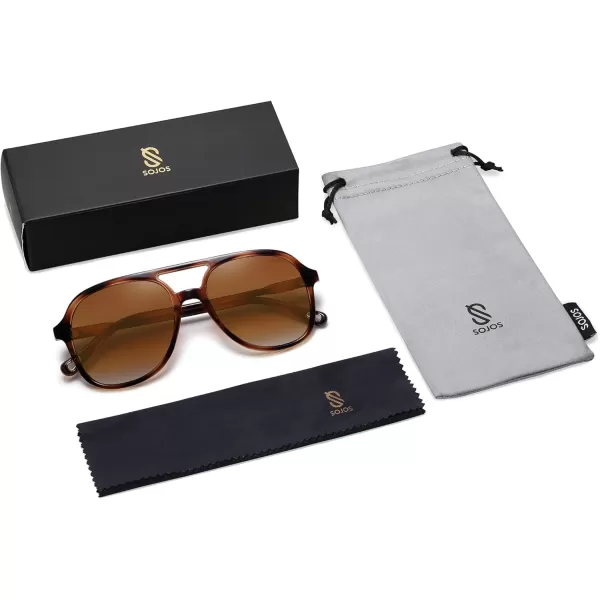 SOJOS Retro Polarized Aviator Sunglasses for Women Men Classic 70s Vintage Trendy Square Aviators SJ2174Brown TortoiseBrown