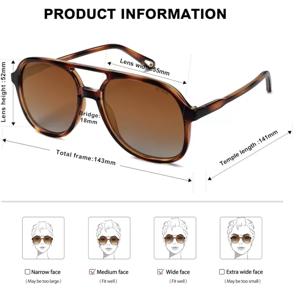 SOJOS Retro Polarized Aviator Sunglasses for Women Men Classic 70s Vintage Trendy Square Aviators SJ2174Brown TortoiseBrown