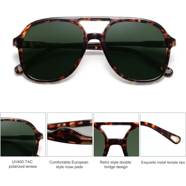 SOJOS Retro Polarized Aviator Sunglasses for Women Men Classic 70s Vintage Trendy Square Aviators SJ2174Brown TortoiseGreen