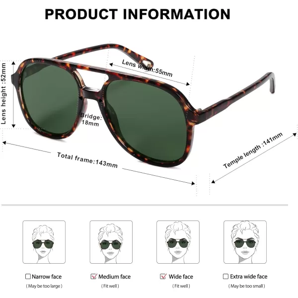 SOJOS Retro Polarized Aviator Sunglasses for Women Men Classic 70s Vintage Trendy Square Aviators SJ2174Brown TortoiseGreen