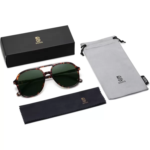 SOJOS Retro Polarized Aviator Sunglasses for Women Men Classic 70s Vintage Trendy Square Aviators SJ2174Brown TortoiseGreen