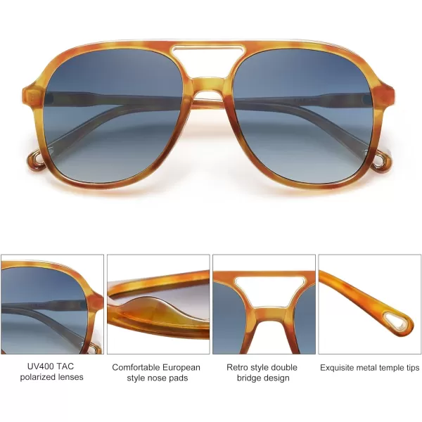 SOJOS Retro Polarized Aviator Sunglasses for Women Men Classic 70s Vintage Trendy Square Aviators SJ2174Caramel TortoiseGradient Grey