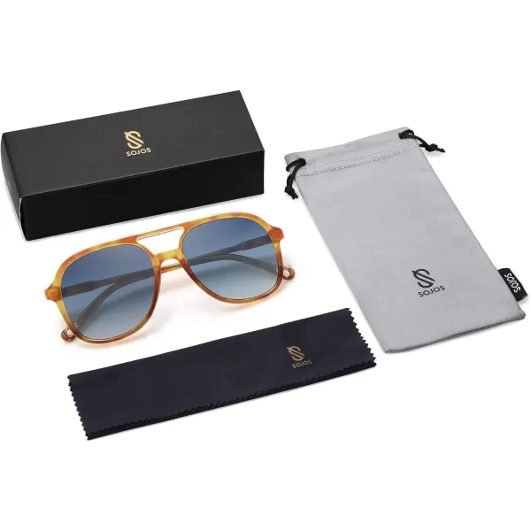 SOJOS Retro Polarized Aviator Sunglasses for Women Men Classic 70s Vintage Trendy Square Aviators SJ2174Caramel TortoiseGradient Grey