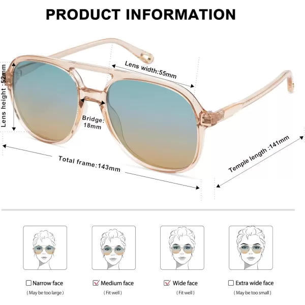 SOJOS Retro Polarized Aviator Sunglasses for Women Men Classic 70s Vintage Trendy Square Aviators SJ2174Clear BrownGreen Gradient Brown