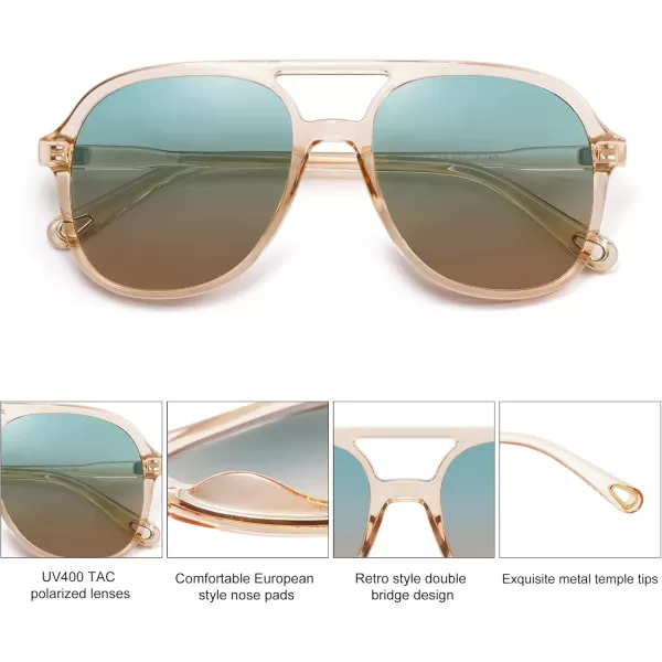 SOJOS Retro Polarized Aviator Sunglasses for Women Men Classic 70s Vintage Trendy Square Aviators SJ2174Clear BrownGreen Gradient Brown