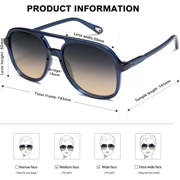 SOJOS Retro Polarized Aviator Sunglasses for Women Men Classic 70s Vintage Trendy Square Aviators SJ2174Dark BlueGrey Gradient Brown