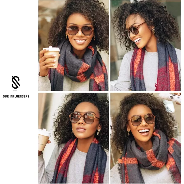 SOJOS Retro Polarized Aviator Sunglasses for Women Men Classic 70s Vintage Trendy Square Aviators SJ2174Dark BrownGradient Brown