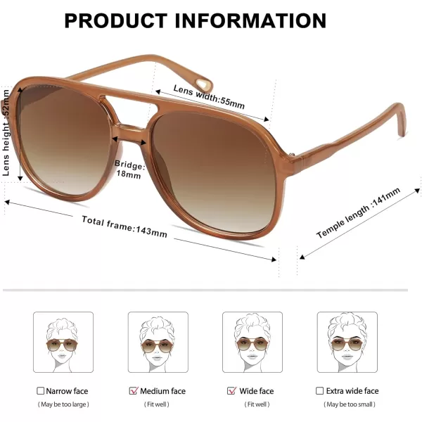 SOJOS Retro Polarized Aviator Sunglasses for Women Men Classic 70s Vintage Trendy Square Aviators SJ2174Dark BrownGradient Brown