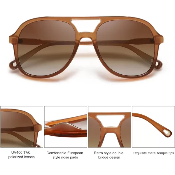 SOJOS Retro Polarized Aviator Sunglasses for Women Men Classic 70s Vintage Trendy Square Aviators SJ2174Dark BrownGradient Brown