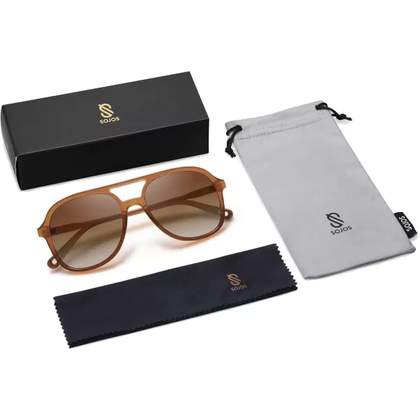SOJOS Retro Polarized Aviator Sunglasses for Women Men Classic 70s Vintage Trendy Square Aviators SJ2174Dark BrownGradient Brown