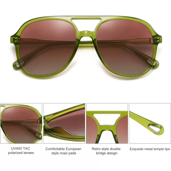 SOJOS Retro Polarized Aviator Sunglasses for Women Men Classic 70s Vintage Trendy Square Aviators SJ2174Light GreenGradient Pink