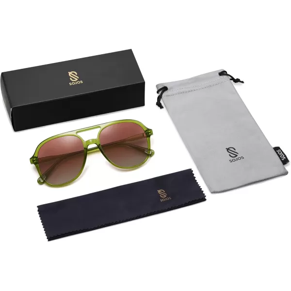 SOJOS Retro Polarized Aviator Sunglasses for Women Men Classic 70s Vintage Trendy Square Aviators SJ2174Light GreenGradient Pink