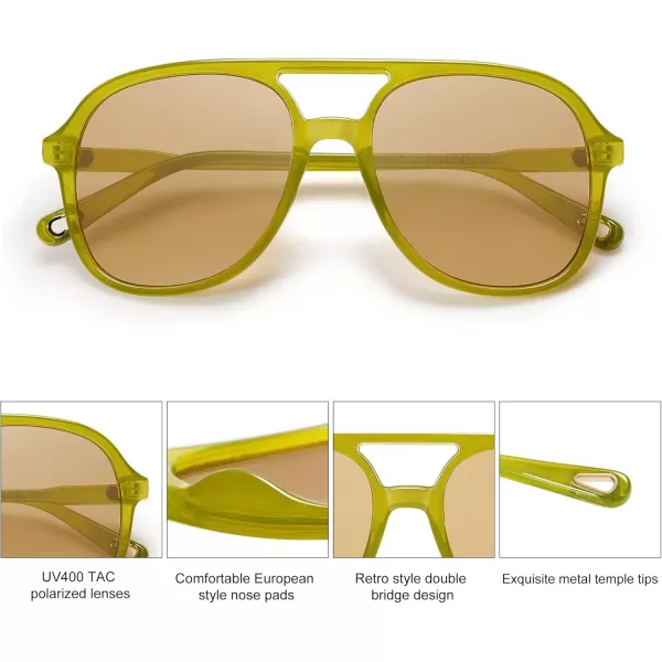 SOJOS Retro Polarized Aviator Sunglasses for Women Men Classic 70s Vintage Trendy Square Aviators SJ2174Olive GreenBrown