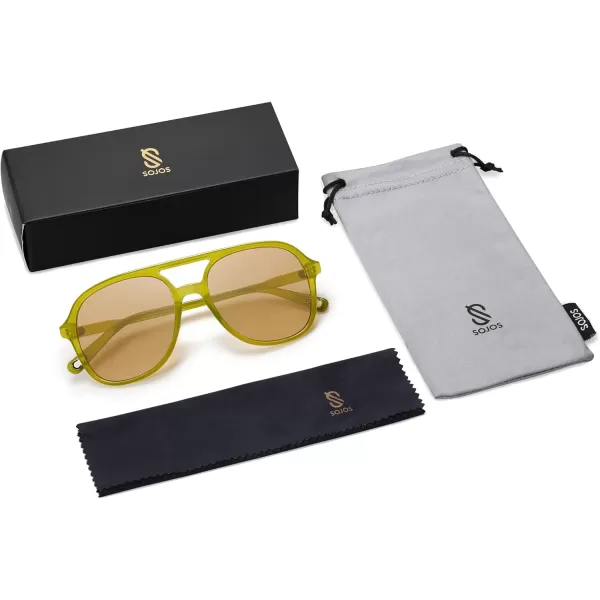 SOJOS Retro Polarized Aviator Sunglasses for Women Men Classic 70s Vintage Trendy Square Aviators SJ2174Olive GreenBrown