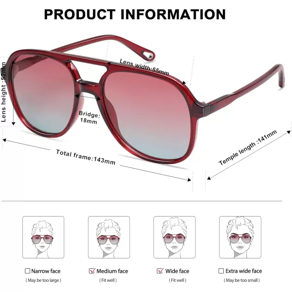 SOJOS Retro Polarized Aviator Sunglasses for Women Men Classic 70s Vintage Trendy Square Aviators SJ2174RedRed Gradient Blue