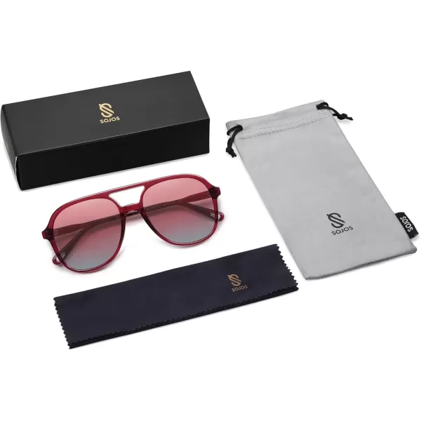 SOJOS Retro Polarized Aviator Sunglasses for Women Men Classic 70s Vintage Trendy Square Aviators SJ2174RedRed Gradient Blue