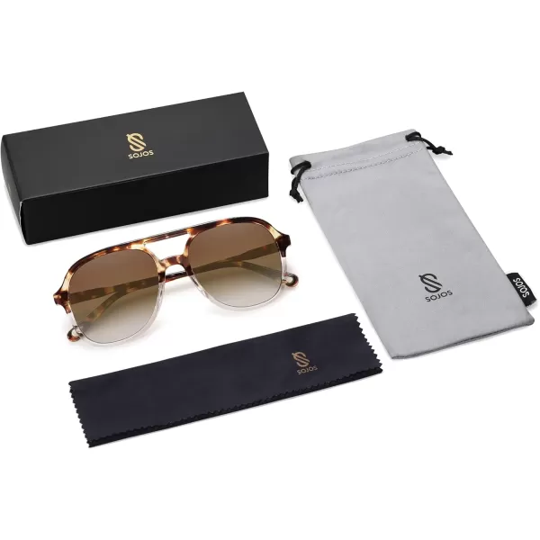 SOJOS Retro Polarized Aviator Sunglasses for Women Men Classic 70s Vintage Trendy Square Aviators SJ2174Tortoise Gradient BrownBrown