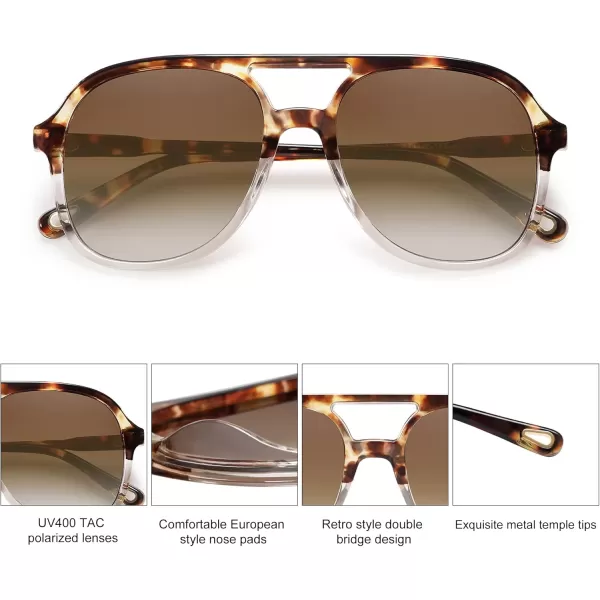 SOJOS Retro Polarized Aviator Sunglasses for Women Men Classic 70s Vintage Trendy Square Aviators SJ2174Tortoise Gradient BrownBrown