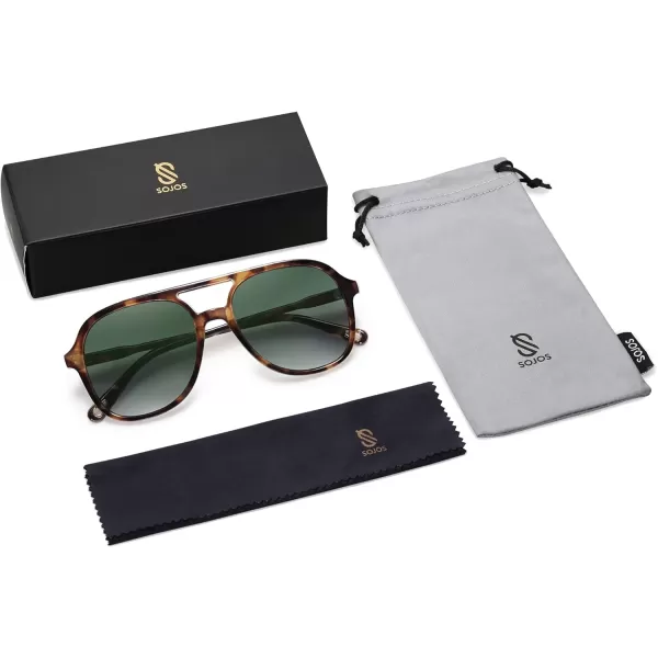 SOJOS Retro Polarized Aviator Sunglasses for Women Men Classic 70s Vintage Trendy Square Aviators SJ2174TortoiseGradient Green