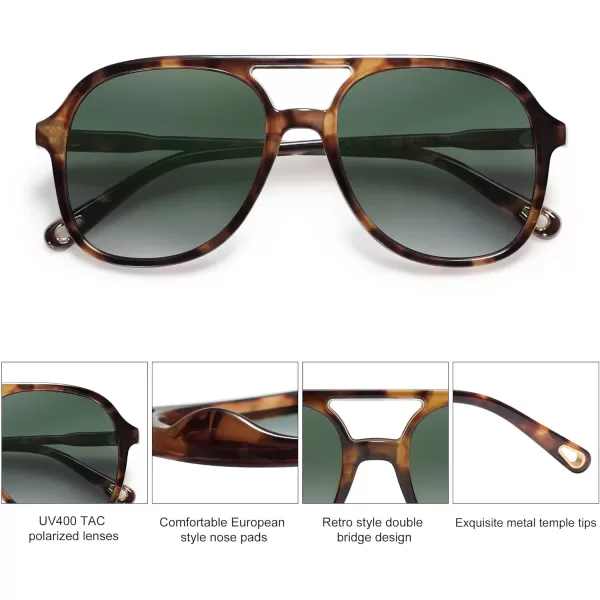 SOJOS Retro Polarized Aviator Sunglasses for Women Men Classic 70s Vintage Trendy Square Aviators SJ2174TortoiseGradient Green