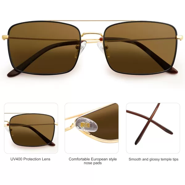 SOJOS Retro Rectangle Sunglasses for Women Men Vintage Rectangular Metal Frame Unisex Sun Glasses SJ1202GoldblackBrown