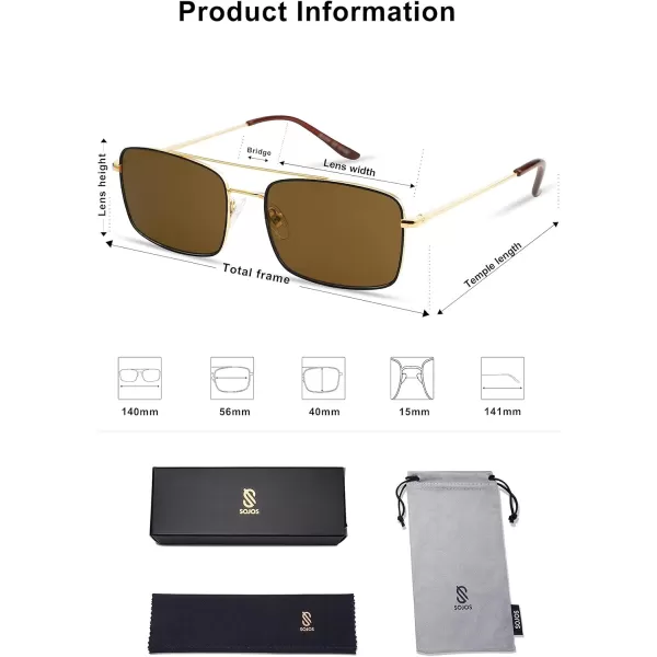 SOJOS Retro Rectangle Sunglasses for Women Men Vintage Rectangular Metal Frame Unisex Sun Glasses SJ1202GoldblackBrown