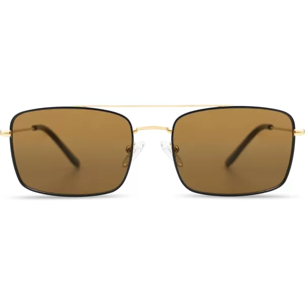 SOJOS Retro Rectangle Sunglasses for Women Men Vintage Rectangular Metal Frame Unisex Sun Glasses SJ1202GoldblackBrown
