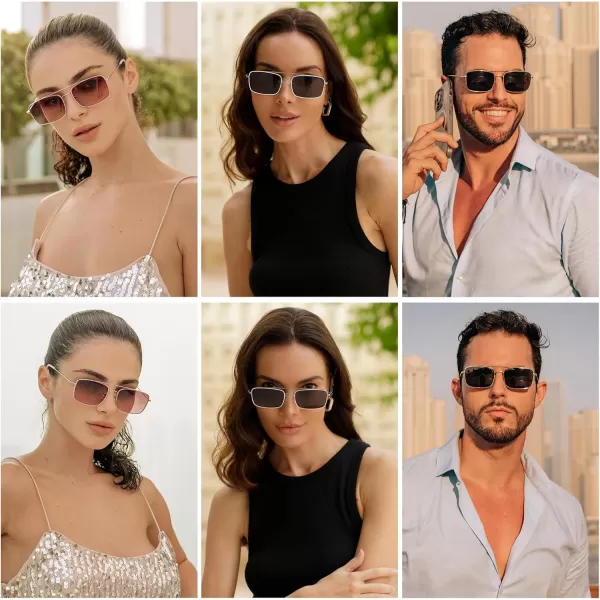 SOJOS Retro Rectangle Sunglasses for Women Men Vintage Rectangular Metal Frame Unisex Sun Glasses SJ1202GoldgreenGrey
