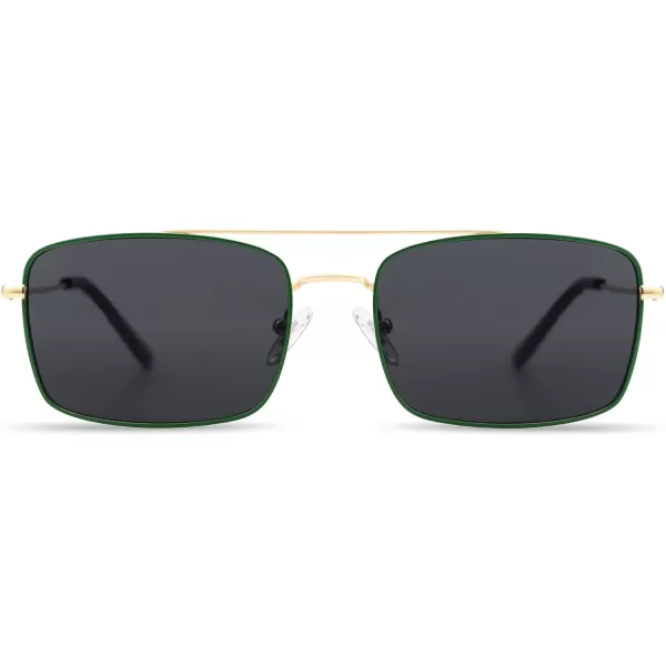 SOJOS Retro Rectangle Sunglasses for Women Men Vintage Rectangular Metal Frame Unisex Sun Glasses SJ1202GoldgreenGrey