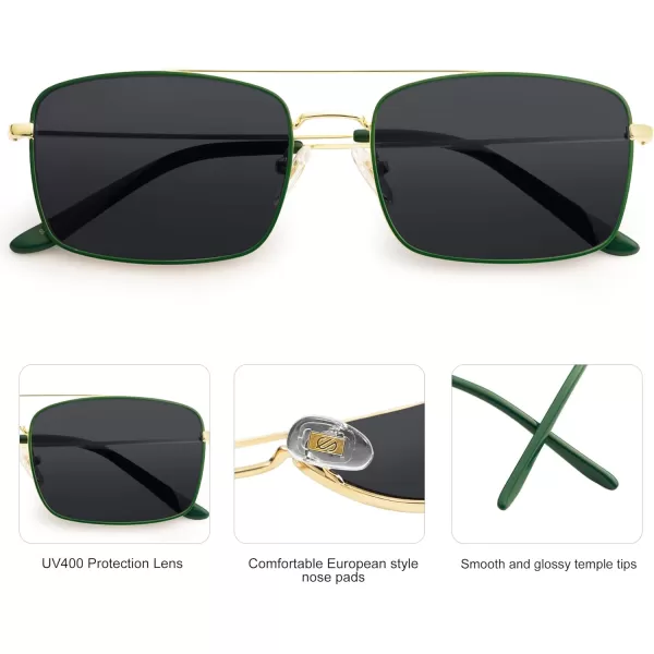 SOJOS Retro Rectangle Sunglasses for Women Men Vintage Rectangular Metal Frame Unisex Sun Glasses SJ1202GoldgreenGrey