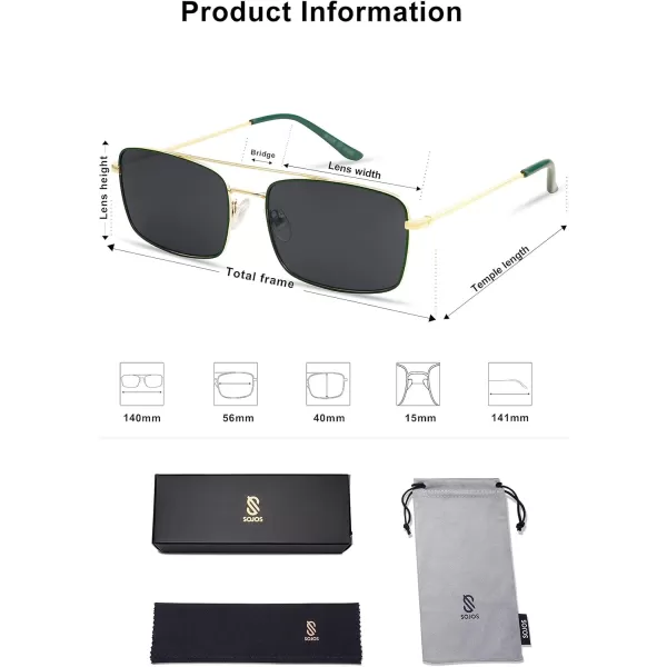 SOJOS Retro Rectangle Sunglasses for Women Men Vintage Rectangular Metal Frame Unisex Sun Glasses SJ1202GoldgreenGrey