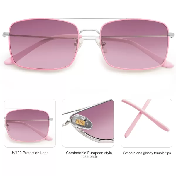 SOJOS Retro Rectangle Sunglasses for Women Men Vintage Rectangular Metal Frame Unisex Sun Glasses SJ1202SilverpinkTop Purple Bottom Pink