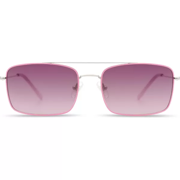 SOJOS Retro Rectangle Sunglasses for Women Men Vintage Rectangular Metal Frame Unisex Sun Glasses SJ1202SilverpinkTop Purple Bottom Pink