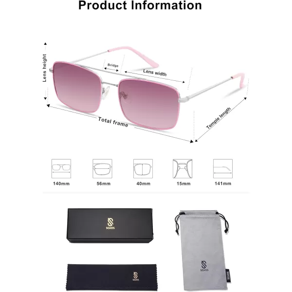 SOJOS Retro Rectangle Sunglasses for Women Men Vintage Rectangular Metal Frame Unisex Sun Glasses SJ1202SilverpinkTop Purple Bottom Pink