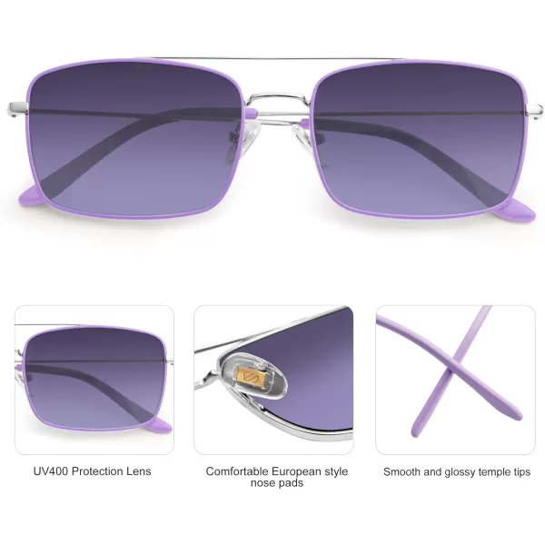 SOJOS Retro Rectangle Sunglasses for Women Men Vintage Rectangular Metal Frame Unisex Sun Glasses SJ1202SilverpurplePurple