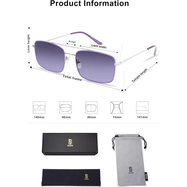 SOJOS Retro Rectangle Sunglasses for Women Men Vintage Rectangular Metal Frame Unisex Sun Glasses SJ1202SilverpurplePurple